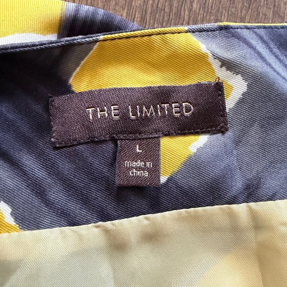 The Limited A-Line Skirt Women Large Yellow Grey Abstract Belted Geometric Mini